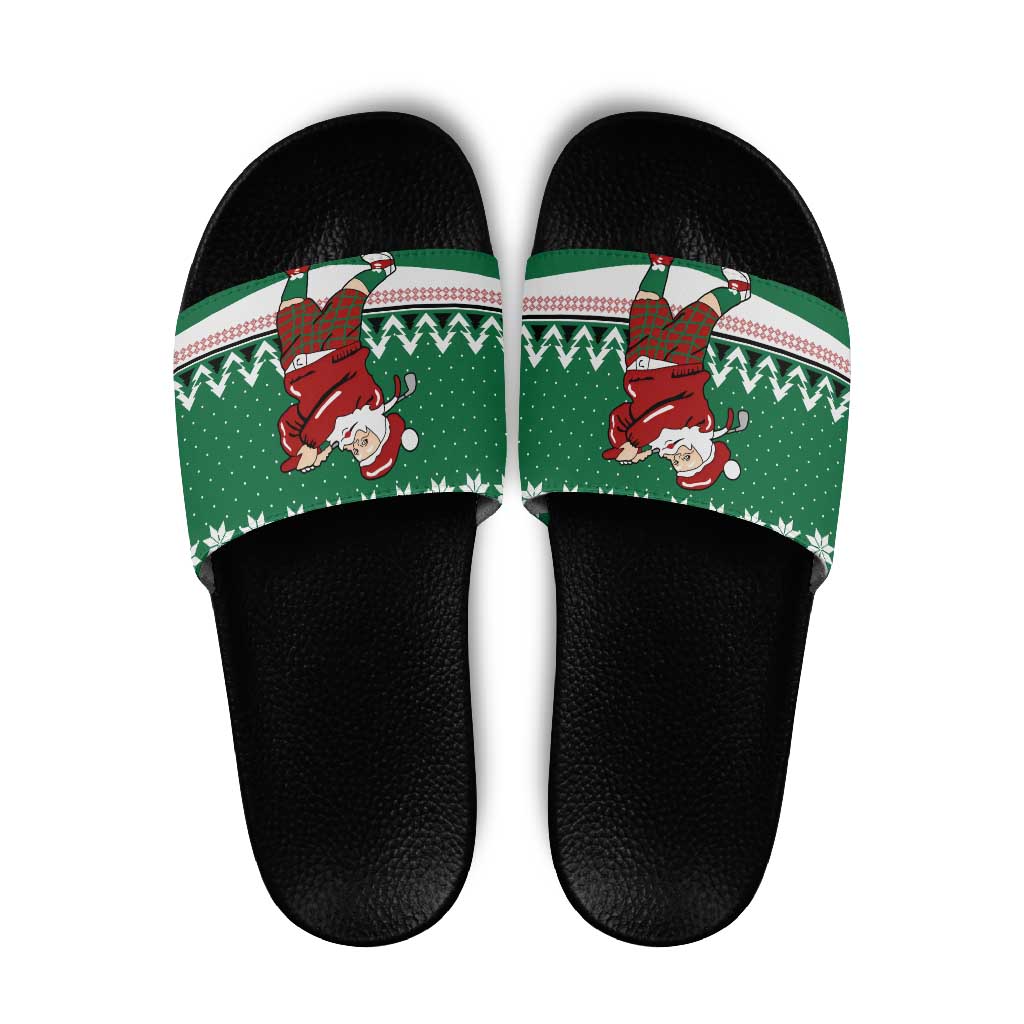Golfer Santa Christmas Slide Sandals Xmas Holiday Patterns - Wonder Print Shop