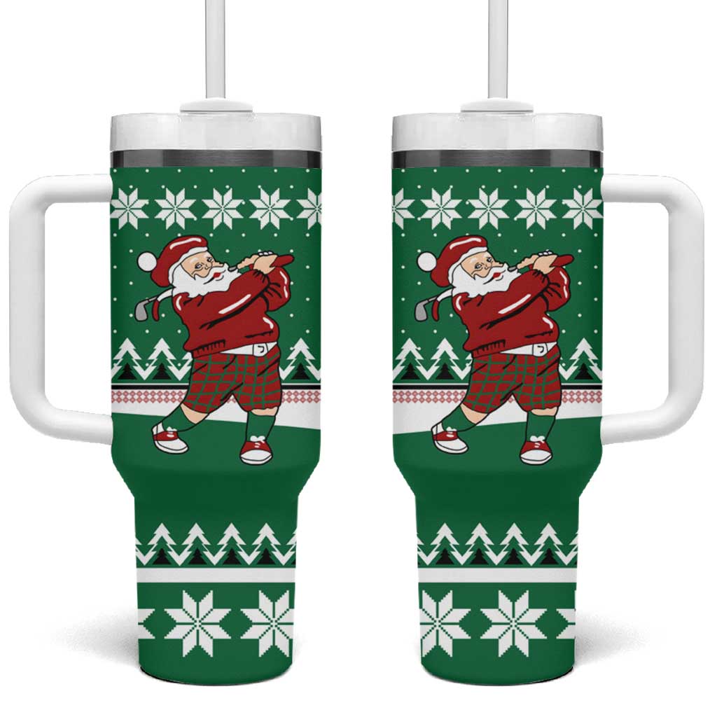 Golfer Santa Christmas Tumbler With Handle Xmas Holiday Patterns - Wonder Print Shop