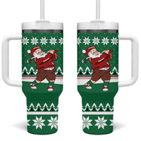 Golfer Santa Christmas Tumbler With Handle Xmas Holiday Patterns - Wonder Print Shop
