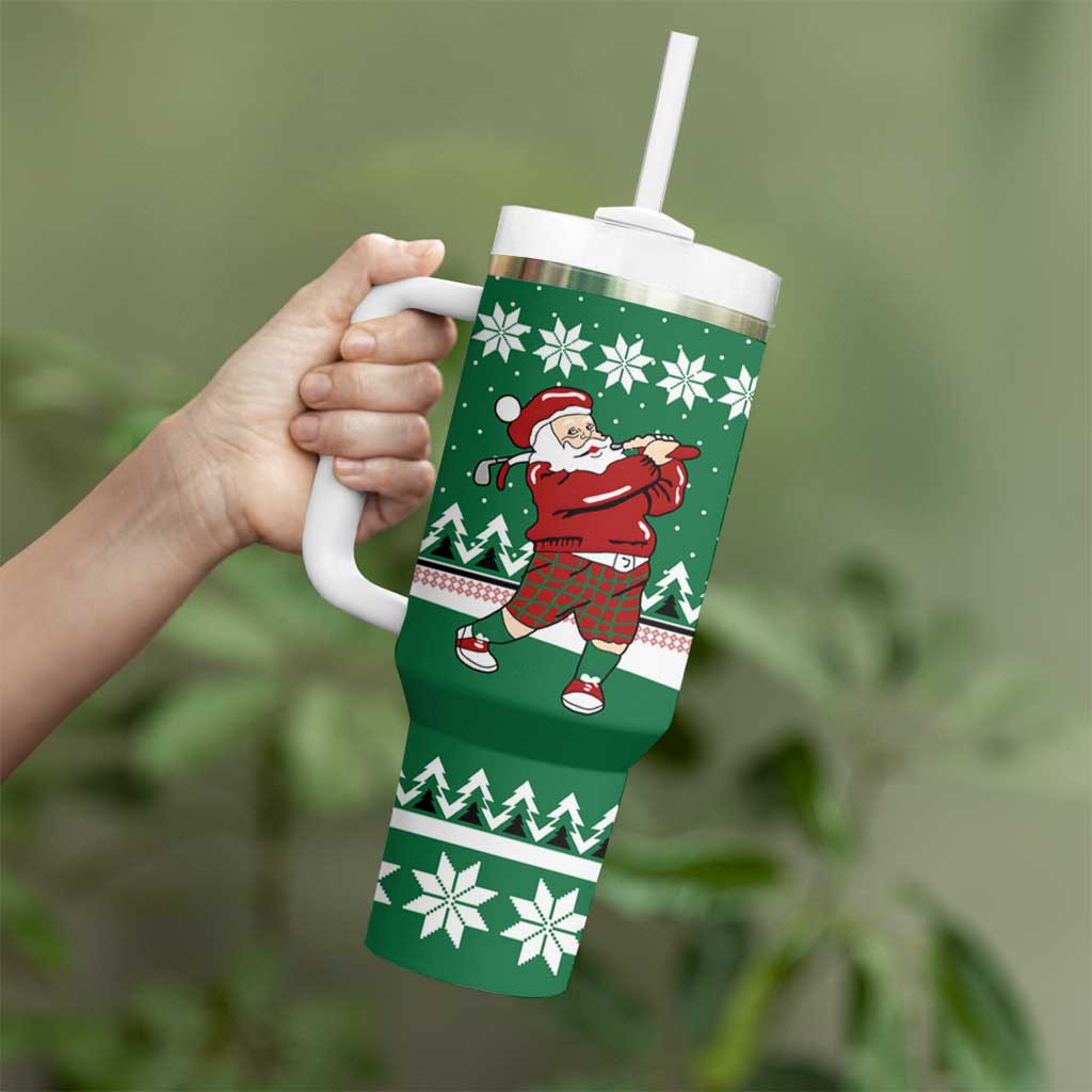 Golfer Santa Christmas Tumbler With Handle Xmas Holiday Patterns - Wonder Print Shop
