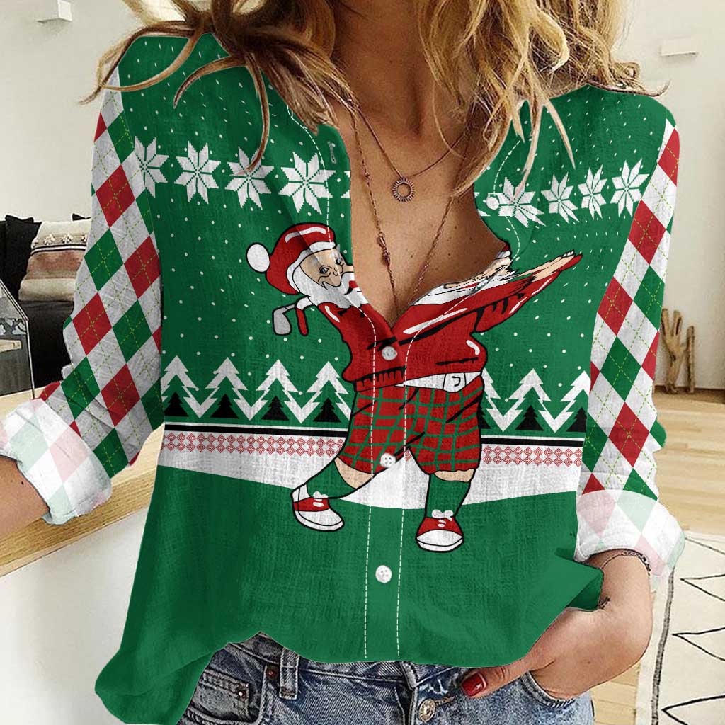 Golfer Santa Christmas Women Casual Shirt Xmas Holiday Patterns - Wonder Print Shop