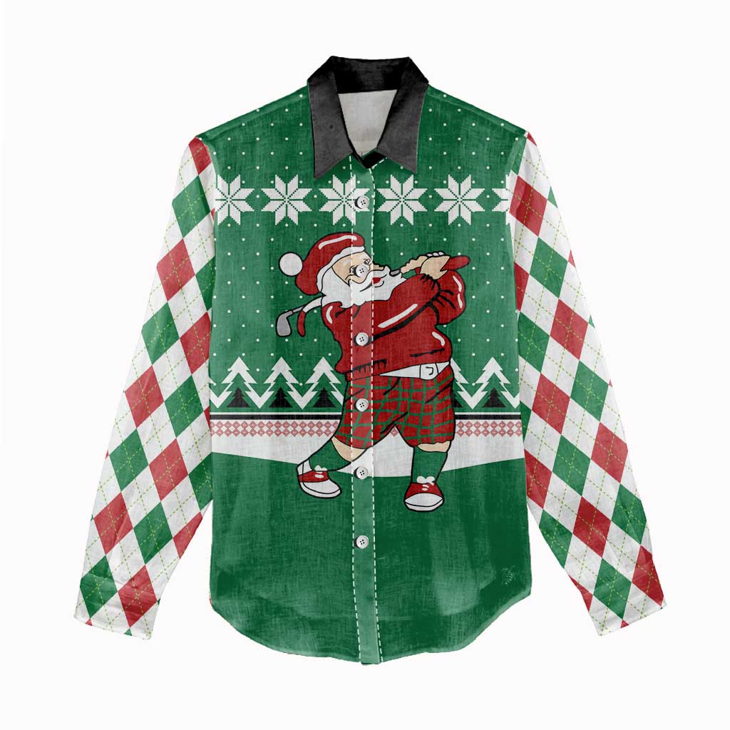 Golfer Santa Christmas Women Casual Shirt Xmas Holiday Patterns - Wonder Print Shop