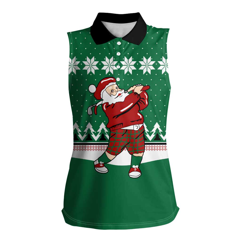 Golfer Santa Christmas Women Sleeveless Polo Shirt Xmas Holiday Patterns - Wonder Print Shop