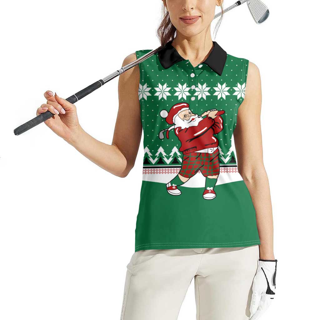 Golfer Santa Christmas Women Sleeveless Polo Shirt Xmas Holiday Patterns - Wonder Print Shop
