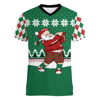 Golfer Santa Christmas Women V-Neck T-Shirt Xmas Holiday Patterns - Wonder Print Shop