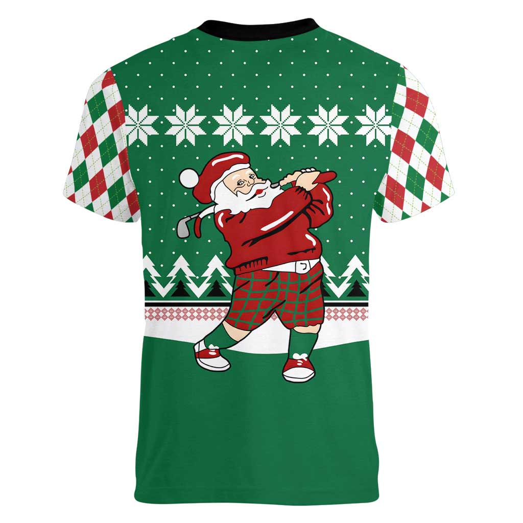 Golfer Santa Christmas Women V-Neck T-Shirt Xmas Holiday Patterns - Wonder Print Shop