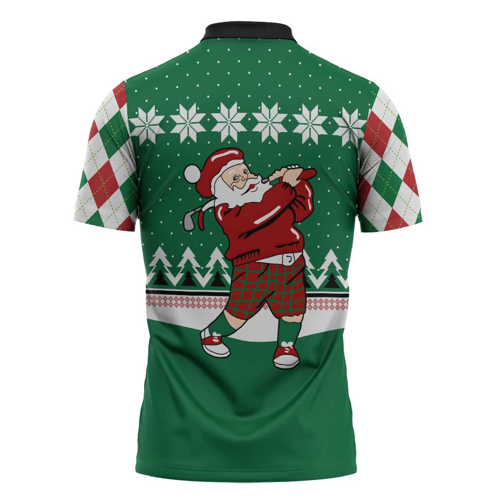 Golfer Santa Christmas Zipper Polo Shirt Xmas Holiday Patterns - Wonder Print Shop