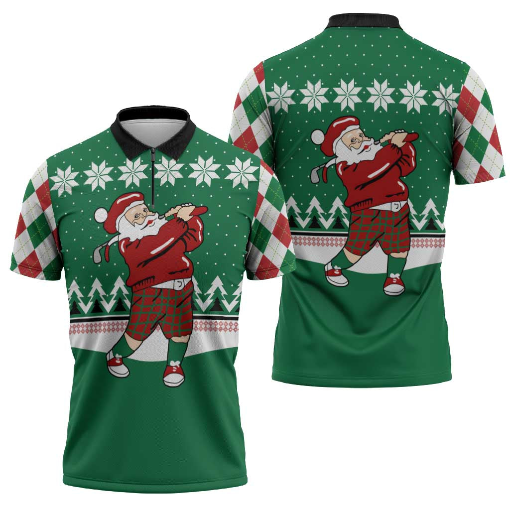 Golfer Santa Christmas Zipper Polo Shirt Xmas Holiday Patterns - Wonder Print Shop