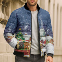 Labrador Retriever Santa Sled Christmas Bomber Puffer Jacket Funny Xmas Holiday Patterns - Wonder Print Shop