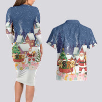 Labrador Retriever Santa Sled Christmas Couples Matching Long Sleeve Bodycon Dress and Hawaiian Shirt Funny Xmas Holiday Patterns - Wonder Print Shop