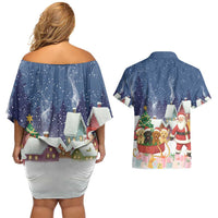 Labrador Retriever Santa Sled Christmas Couples Matching Off Shoulder Short Dress and Hawaiian Shirt Funny Xmas Holiday Patterns - Wonder Print Shop