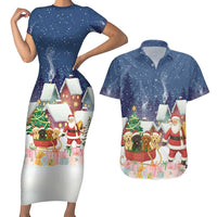 Labrador Retriever Santa Sled Christmas Couples Matching Short Sleeve Bodycon Dress and Hawaiian Shirt Funny Xmas Holiday Patterns - Wonder Print Shop