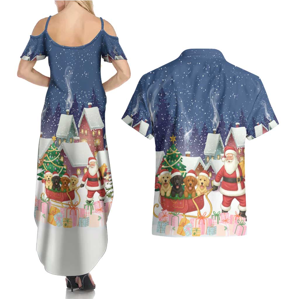 Labrador Retriever Santa Sled Christmas Couples Matching Summer Maxi Dress and Hawaiian Shirt Funny Xmas Holiday Patterns - Wonder Print Shop
