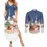 Labrador Retriever Santa Sled Christmas Couples Matching Summer Maxi Dress and Long Sleeve Button Shirt Funny Xmas Holiday Patterns - Wonder Print Shop