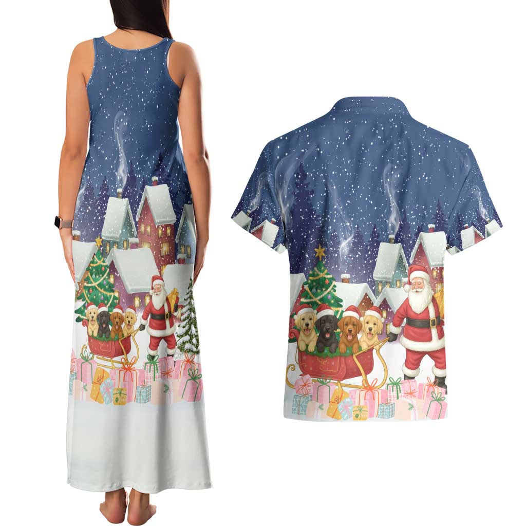 Labrador Retriever Santa Sled Christmas Couples Matching Tank Maxi Dress and Hawaiian Shirt Funny Xmas Holiday Patterns - Wonder Print Shop