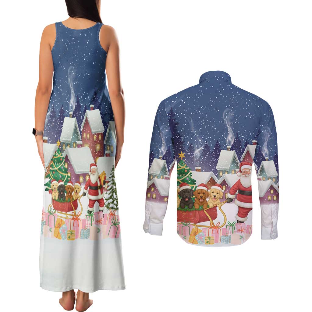 Labrador Retriever Santa Sled Christmas Couples Matching Tank Maxi Dress and Long Sleeve Button Shirt Funny Xmas Holiday Patterns - Wonder Print Shop