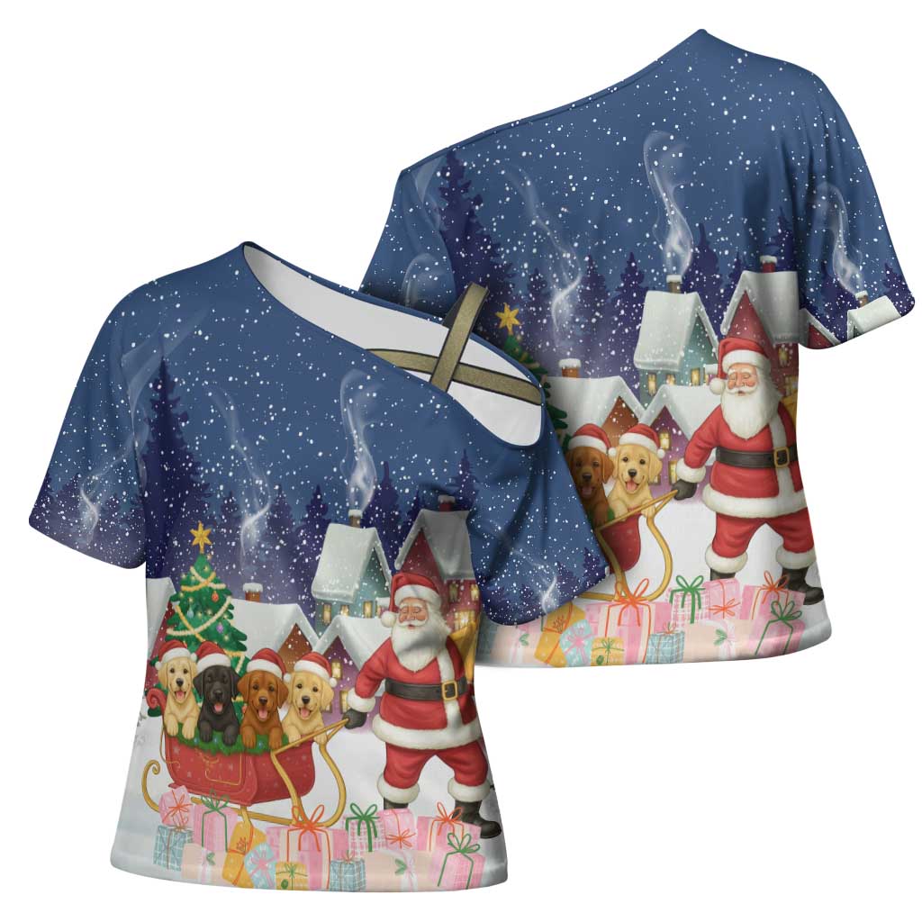 Labrador Retriever Santa Sled Christmas Cross Shoulder Shirt Funny Xmas Holiday Patterns - Wonder Print Shop