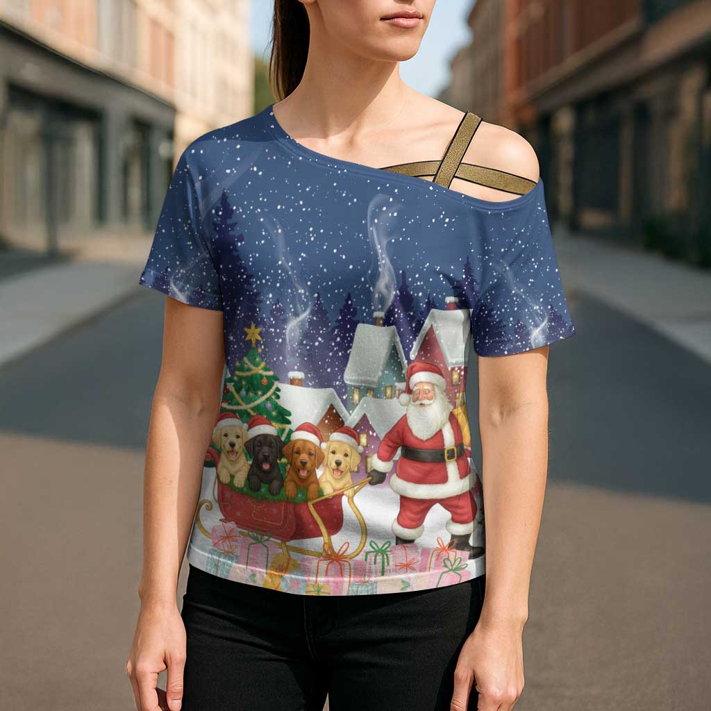 Labrador Retriever Santa Sled Christmas Cross Shoulder Shirt Funny Xmas Holiday Patterns - Wonder Print Shop