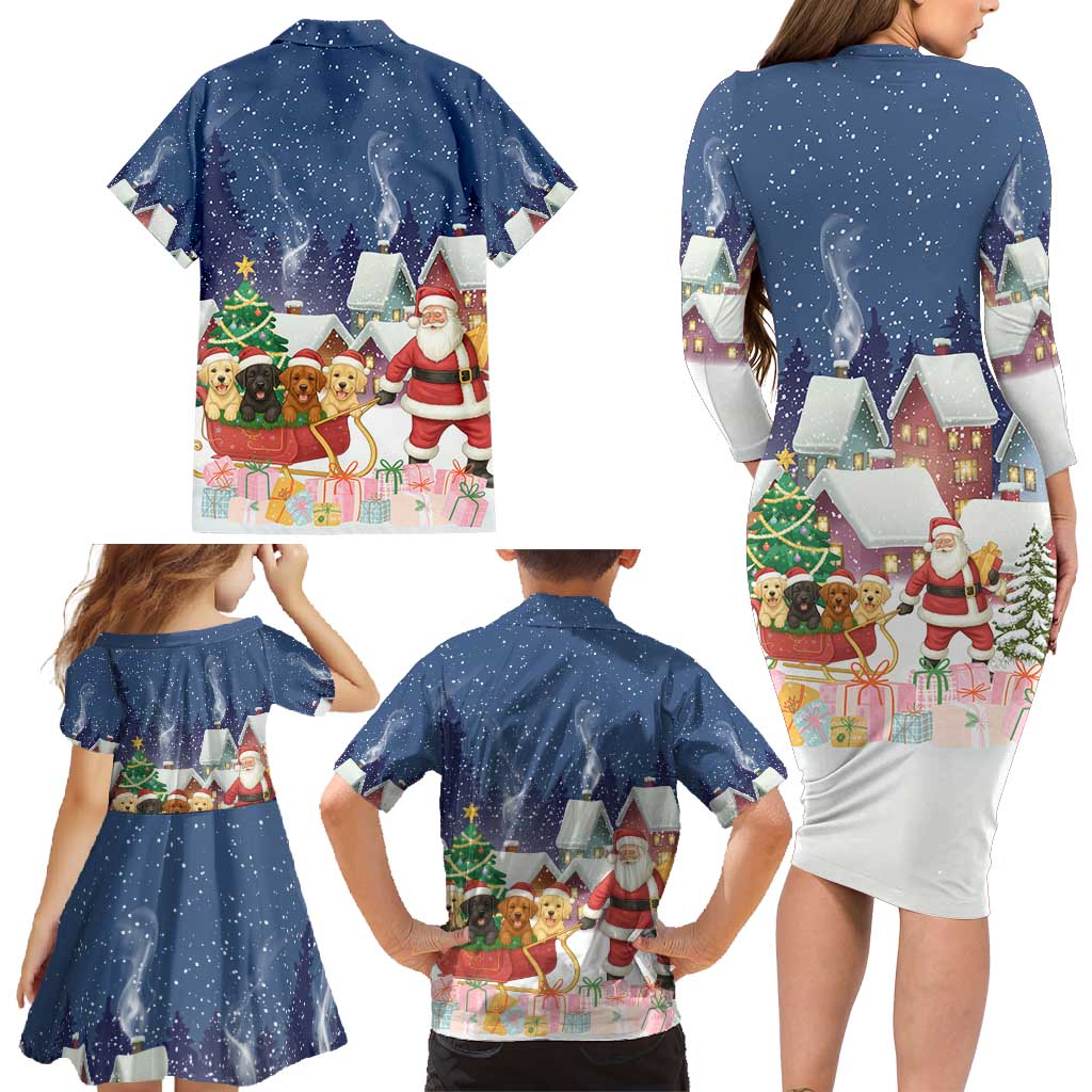 Labrador Retriever Santa Sled Christmas Family Matching Long Sleeve Bodycon Dress and Hawaiian Shirt Funny Xmas Holiday Patterns - Wonder Print Shop