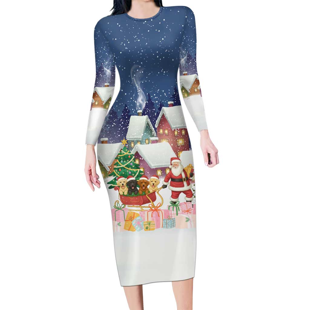 Labrador Retriever Santa Sled Christmas Family Matching Long Sleeve Bodycon Dress and Hawaiian Shirt Funny Xmas Holiday Patterns - Wonder Print Shop