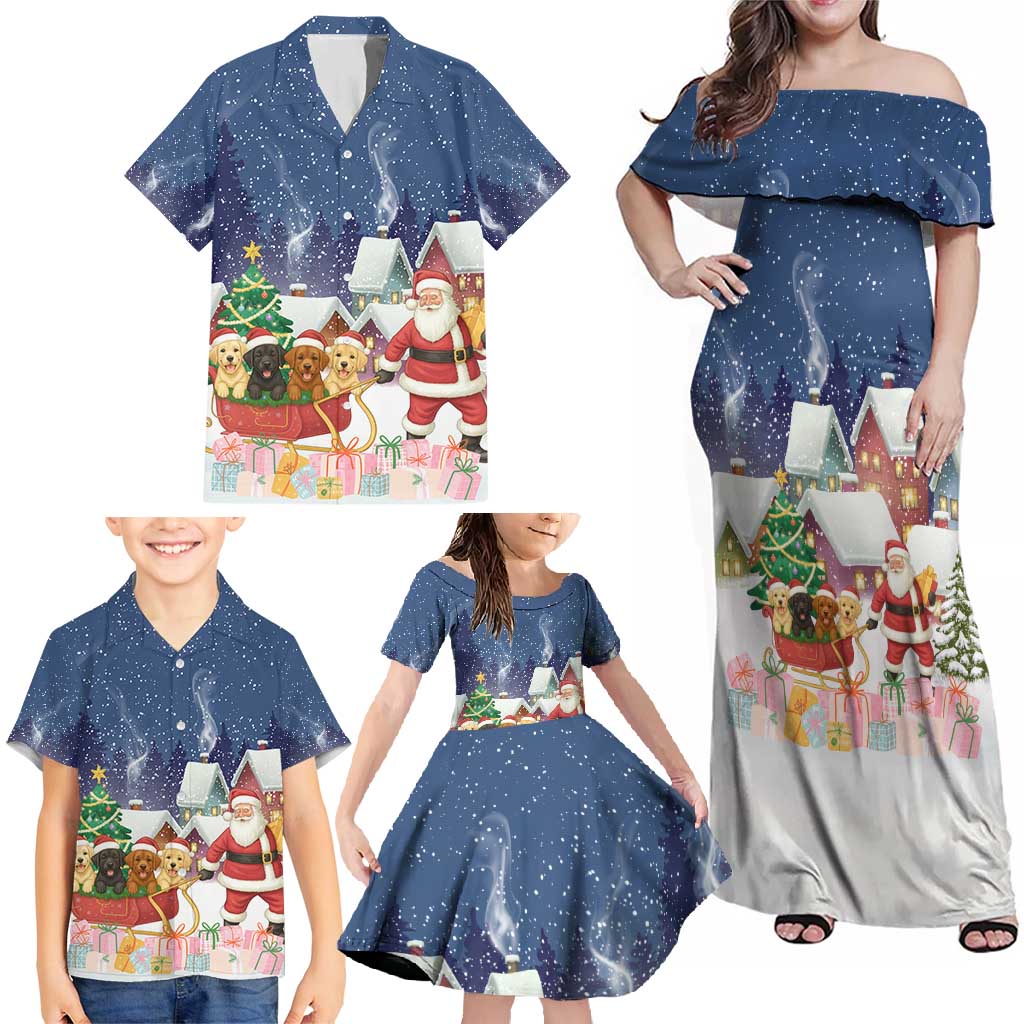 Labrador Retriever Santa Sled Christmas Family Matching Off Shoulder Maxi Dress and Hawaiian Shirt Funny Xmas Holiday Patterns - Wonder Print Shop