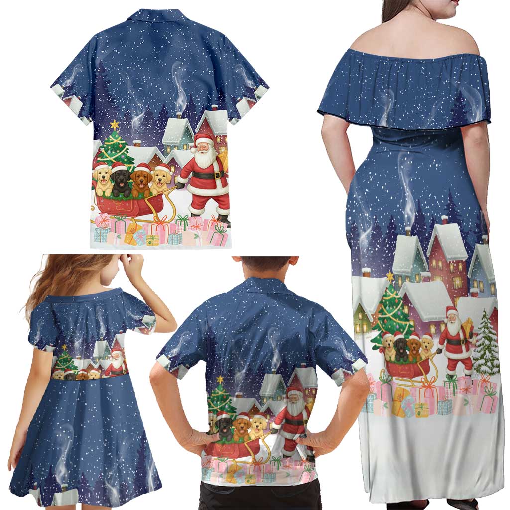 Labrador Retriever Santa Sled Christmas Family Matching Off Shoulder Maxi Dress and Hawaiian Shirt Funny Xmas Holiday Patterns - Wonder Print Shop