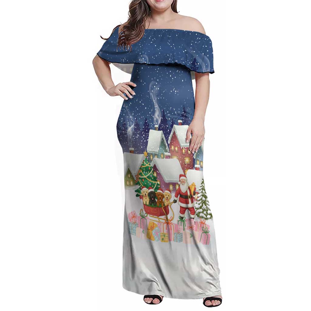 Labrador Retriever Santa Sled Christmas Family Matching Off Shoulder Maxi Dress and Hawaiian Shirt Funny Xmas Holiday Patterns - Wonder Print Shop