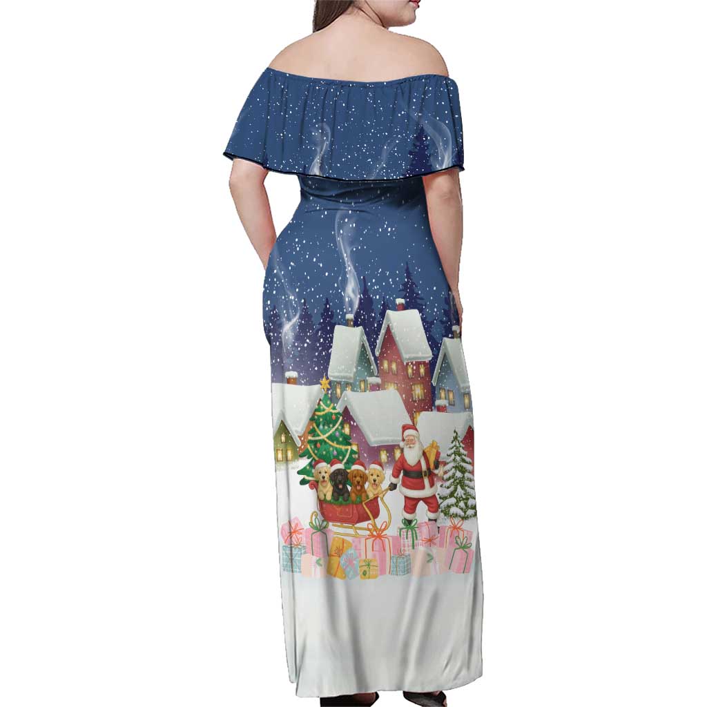 Labrador Retriever Santa Sled Christmas Family Matching Off Shoulder Maxi Dress and Hawaiian Shirt Funny Xmas Holiday Patterns - Wonder Print Shop