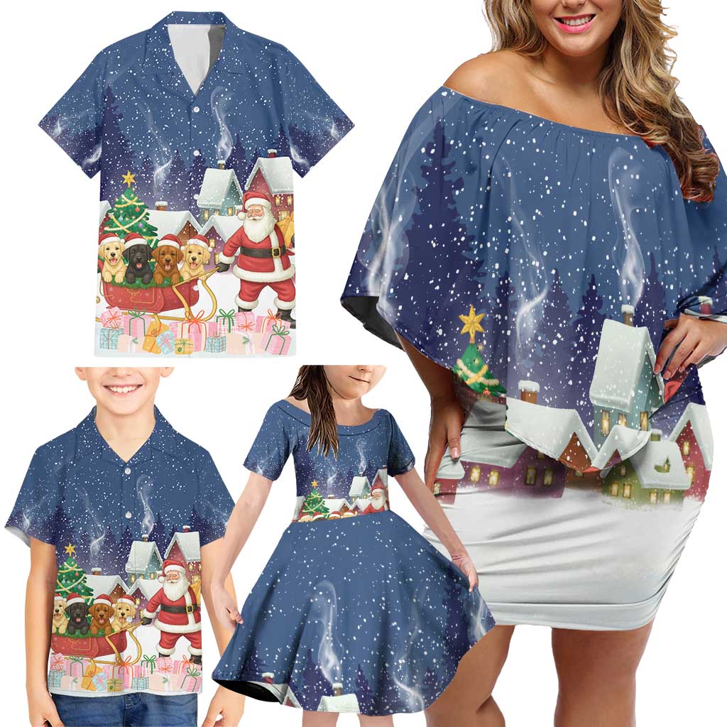 Labrador Retriever Santa Sled Christmas Family Matching Off Shoulder Short Dress and Hawaiian Shirt Funny Xmas Holiday Patterns - Wonder Print Shop