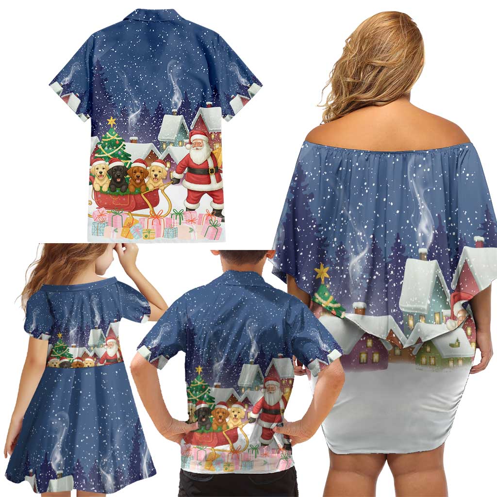 Labrador Retriever Santa Sled Christmas Family Matching Off Shoulder Short Dress and Hawaiian Shirt Funny Xmas Holiday Patterns - Wonder Print Shop