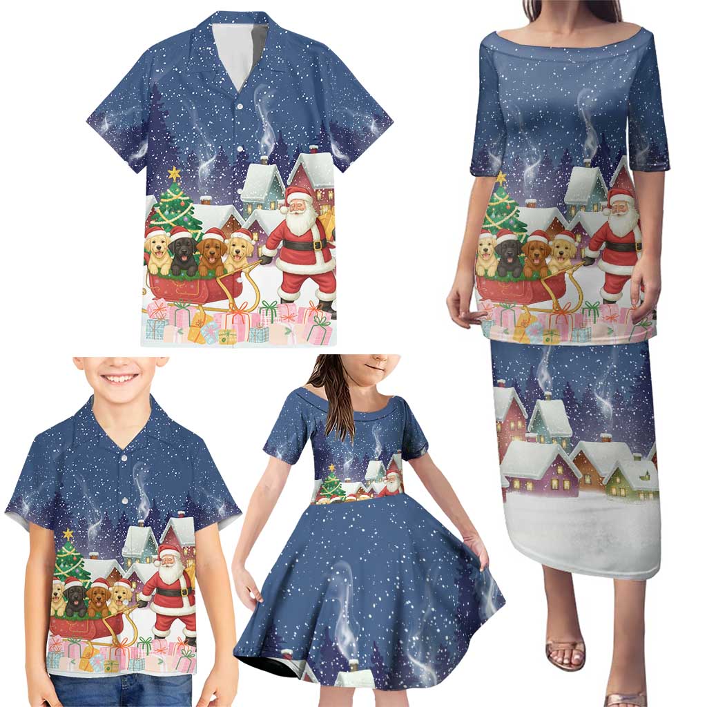 Labrador Retriever Santa Sled Christmas Family Matching Puletasi and Hawaiian Shirt Funny Xmas Holiday Patterns - Wonder Print Shop