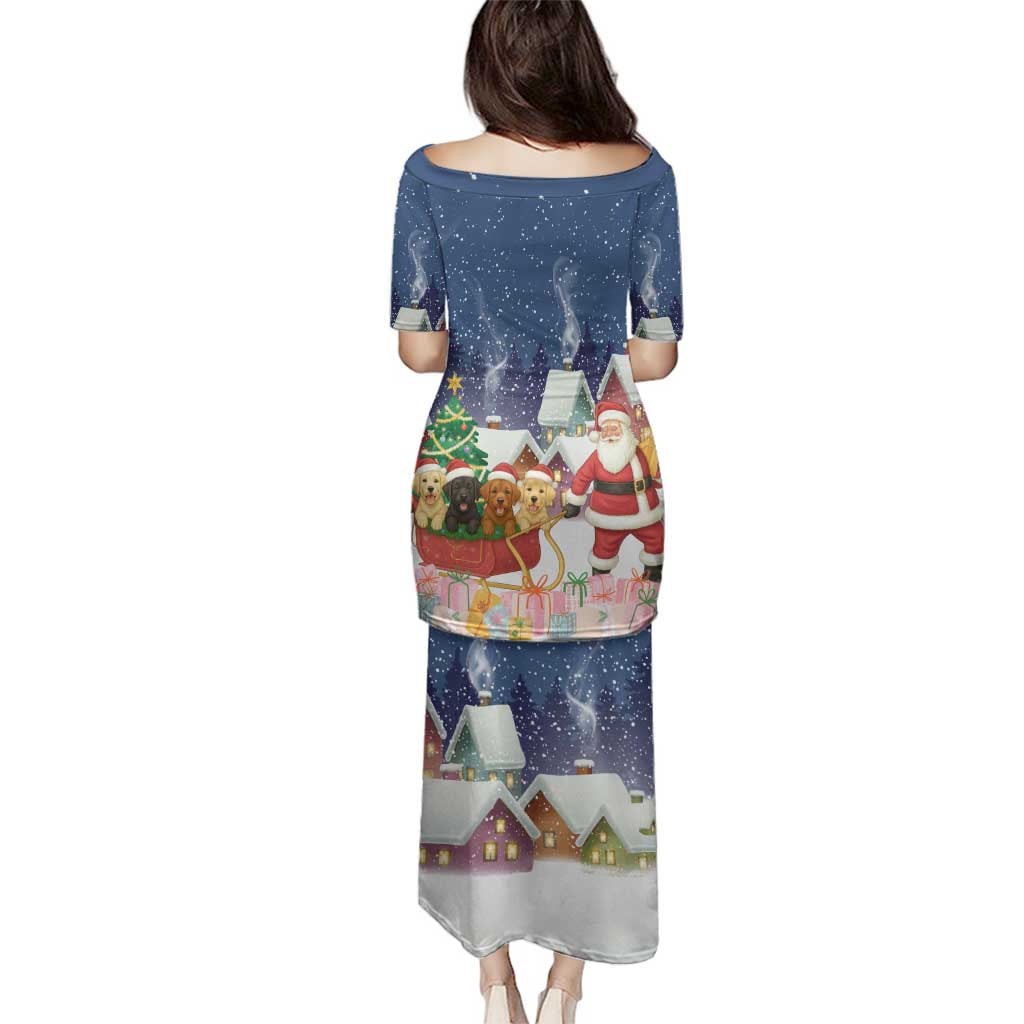 Labrador Retriever Santa Sled Christmas Family Matching Puletasi and Hawaiian Shirt Funny Xmas Holiday Patterns - Wonder Print Shop