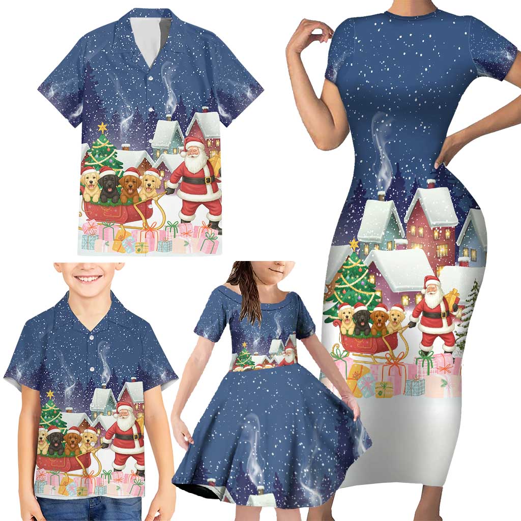 Labrador Retriever Santa Sled Christmas Family Matching Short Sleeve Bodycon Dress and Hawaiian Shirt Funny Xmas Holiday Patterns - Wonder Print Shop