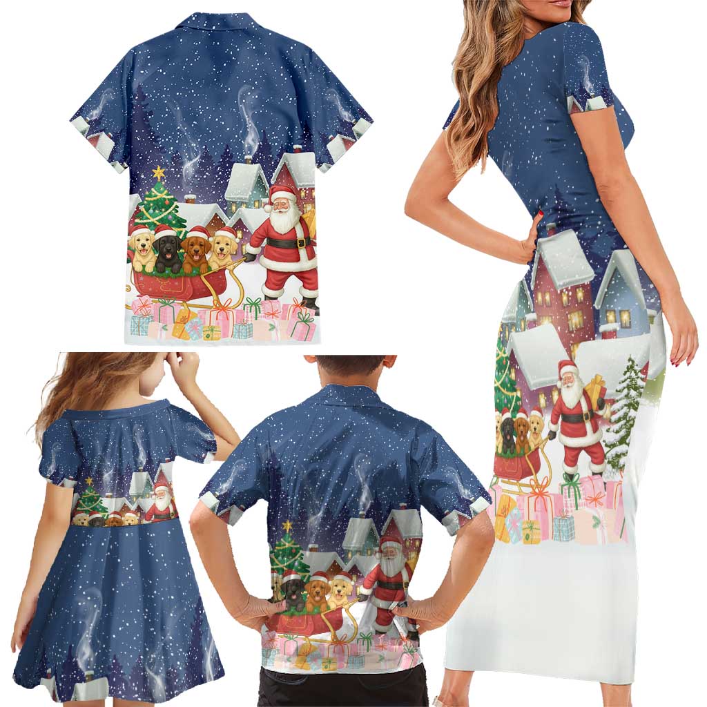 Labrador Retriever Santa Sled Christmas Family Matching Short Sleeve Bodycon Dress and Hawaiian Shirt Funny Xmas Holiday Patterns - Wonder Print Shop