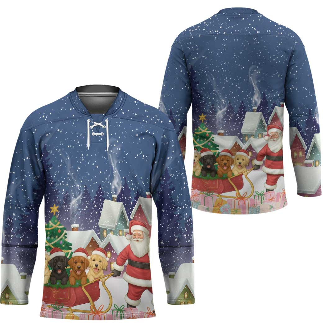Labrador Retriever Santa Sled Christmas Hockey Jersey Funny Xmas Holiday Patterns - Wonder Print Shop