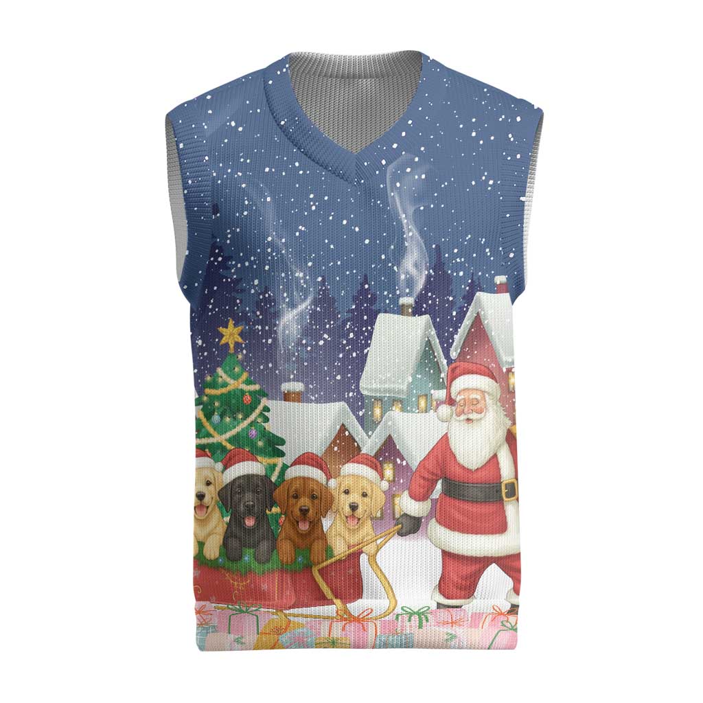Labrador Retriever Santa Sled Christmas Knitted V-Neck Vest Funny Xmas Holiday Patterns - Wonder Print Shop