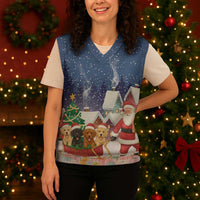 Labrador Retriever Santa Sled Christmas Knitted V-Neck Vest Funny Xmas Holiday Patterns - Wonder Print Shop