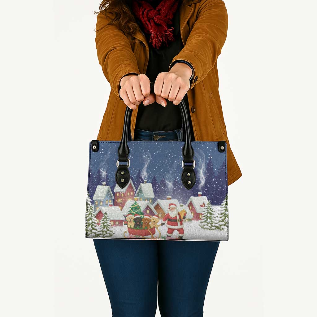Labrador Retriever Santa Sled Christmas Leather Bag Funny Xmas Holiday Patterns - Wonder Print Shop