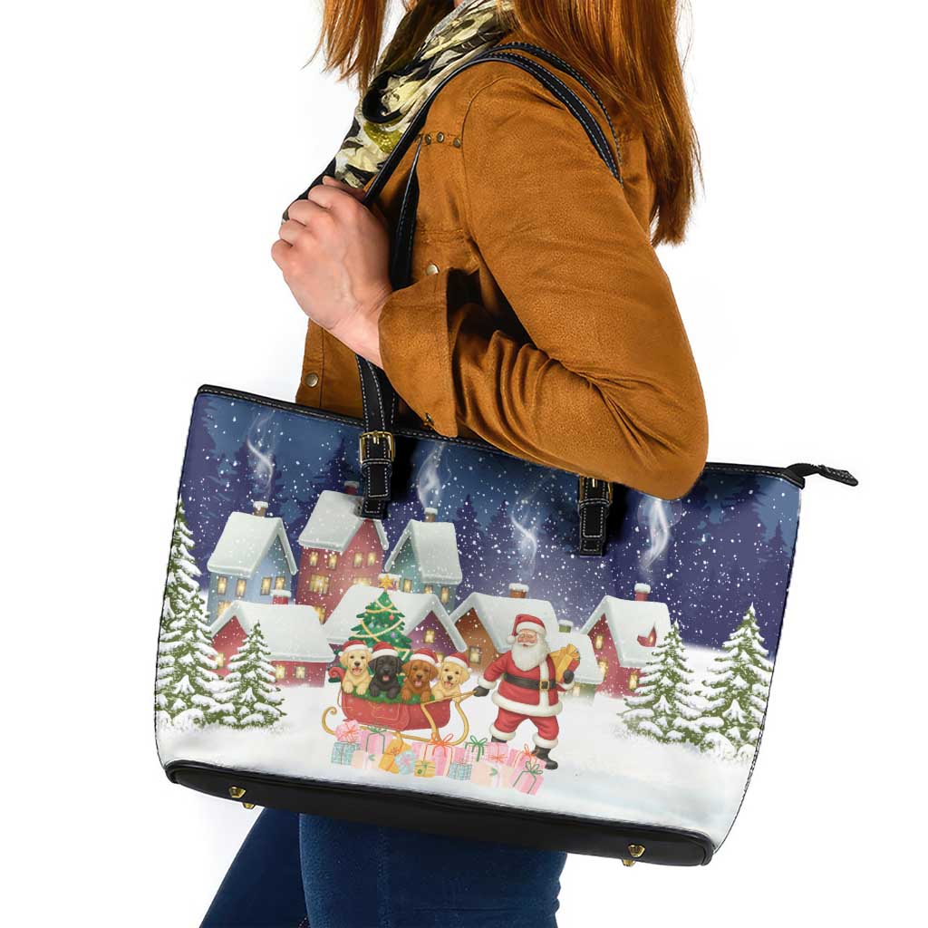 Labrador Retriever Santa Sled Christmas Leather Tote Bag Funny Xmas Holiday Patterns - Wonder Print Shop