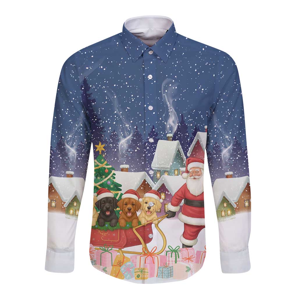 Labrador Retriever Santa Sled Christmas Long Sleeve Button Shirt Funny Xmas Holiday Patterns - Wonder Print Shop