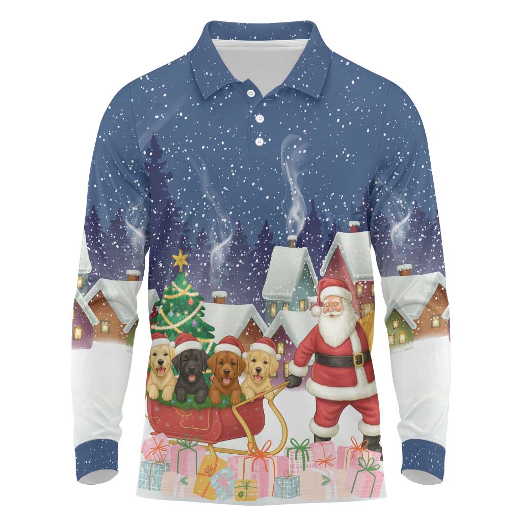Labrador Retriever Santa Sled Christmas Long Sleeve Polo Shirt Funny Xmas Holiday Patterns - Wonder Print Shop