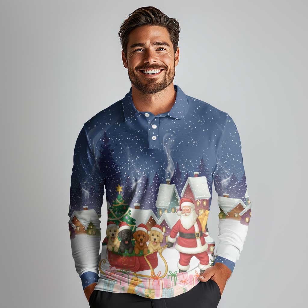Labrador Retriever Santa Sled Christmas Long Sleeve Polo Shirt Funny Xmas Holiday Patterns - Wonder Print Shop
