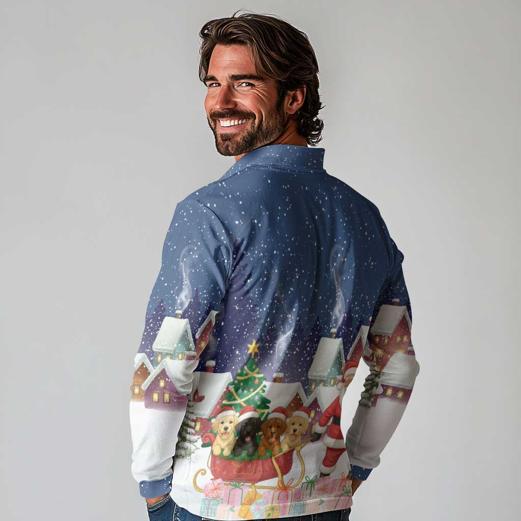 Labrador Retriever Santa Sled Christmas Long Sleeve Polo Shirt Funny Xmas Holiday Patterns - Wonder Print Shop