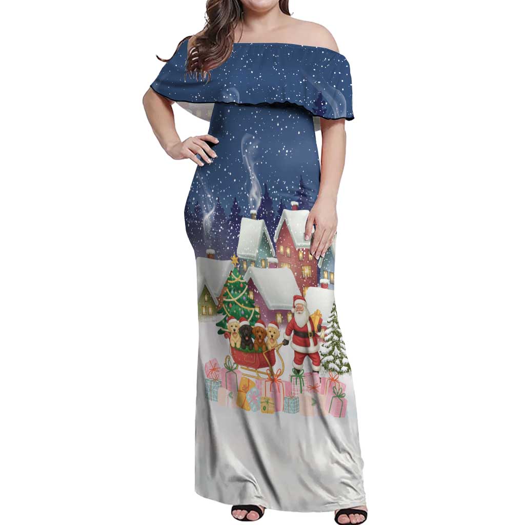 Labrador Retriever Santa Sled Christmas Off Shoulder Maxi Dress Funny Xmas Holiday Patterns - Wonder Print Shop