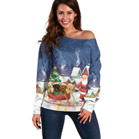 Labrador Retriever Santa Sled Christmas Off Shoulder Sweater Funny Xmas Holiday Patterns - Wonder Print Shop