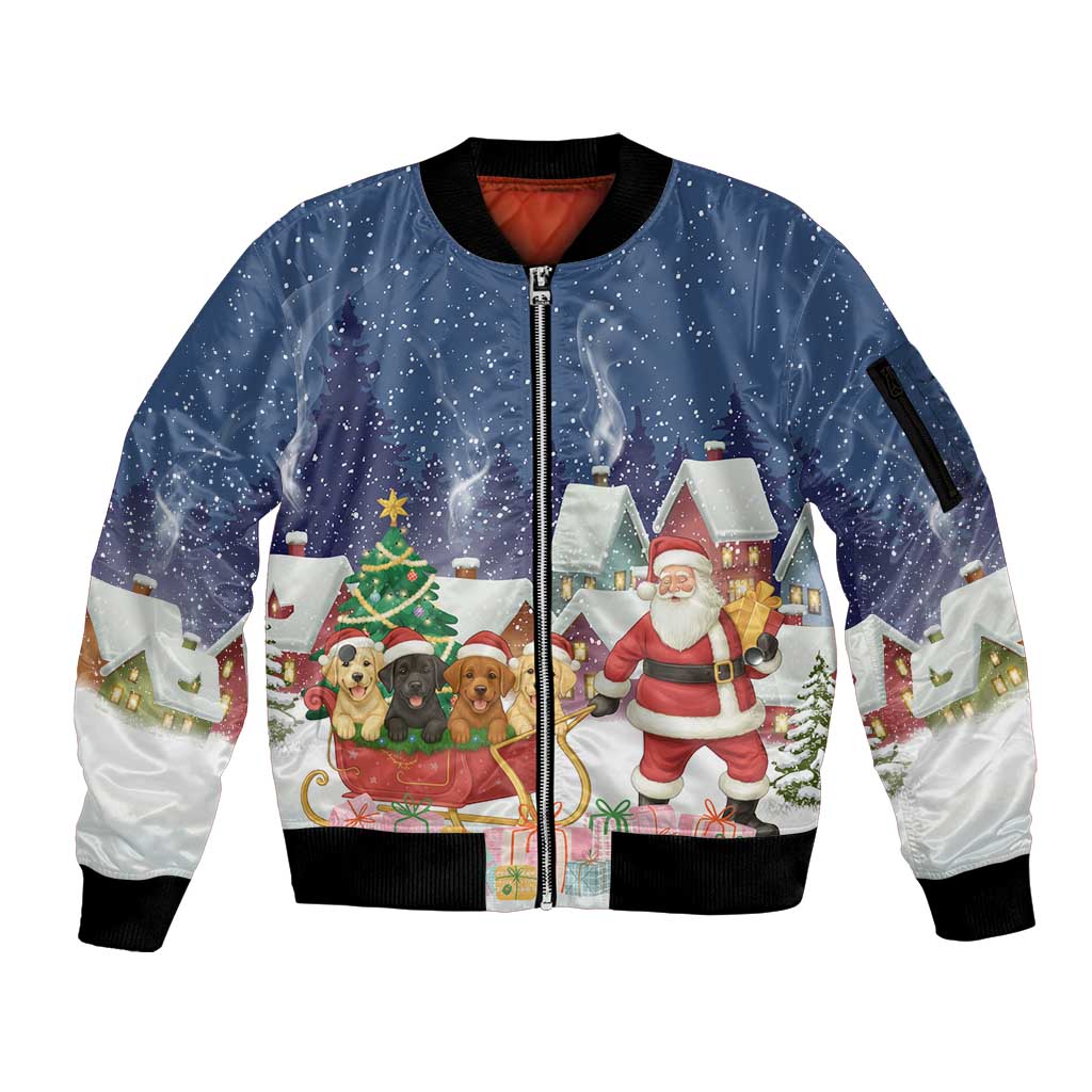 Labrador Retriever Santa Sled Christmas Sleeve Zip Bomber Jacket Funny Xmas Holiday Patterns - Wonder Print Shop