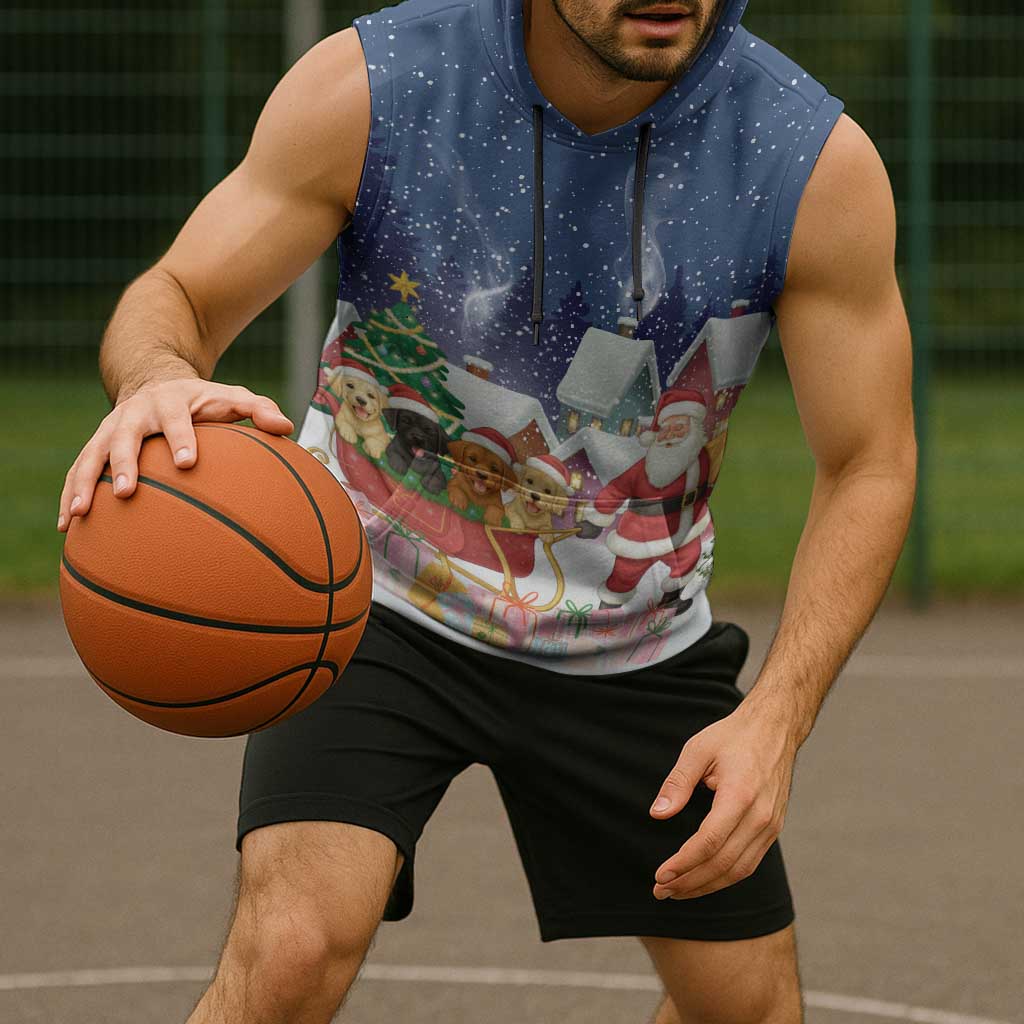 Labrador Retriever Santa Sled Christmas Sleeveless Hoodie Funny Xmas Holiday Patterns - Wonder Print Shop