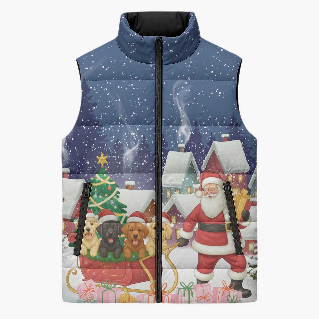 Labrador Retriever Santa Sled Christmas Sleeveless Puffer Jacket Funny Xmas Holiday Patterns - Wonder Print Shop