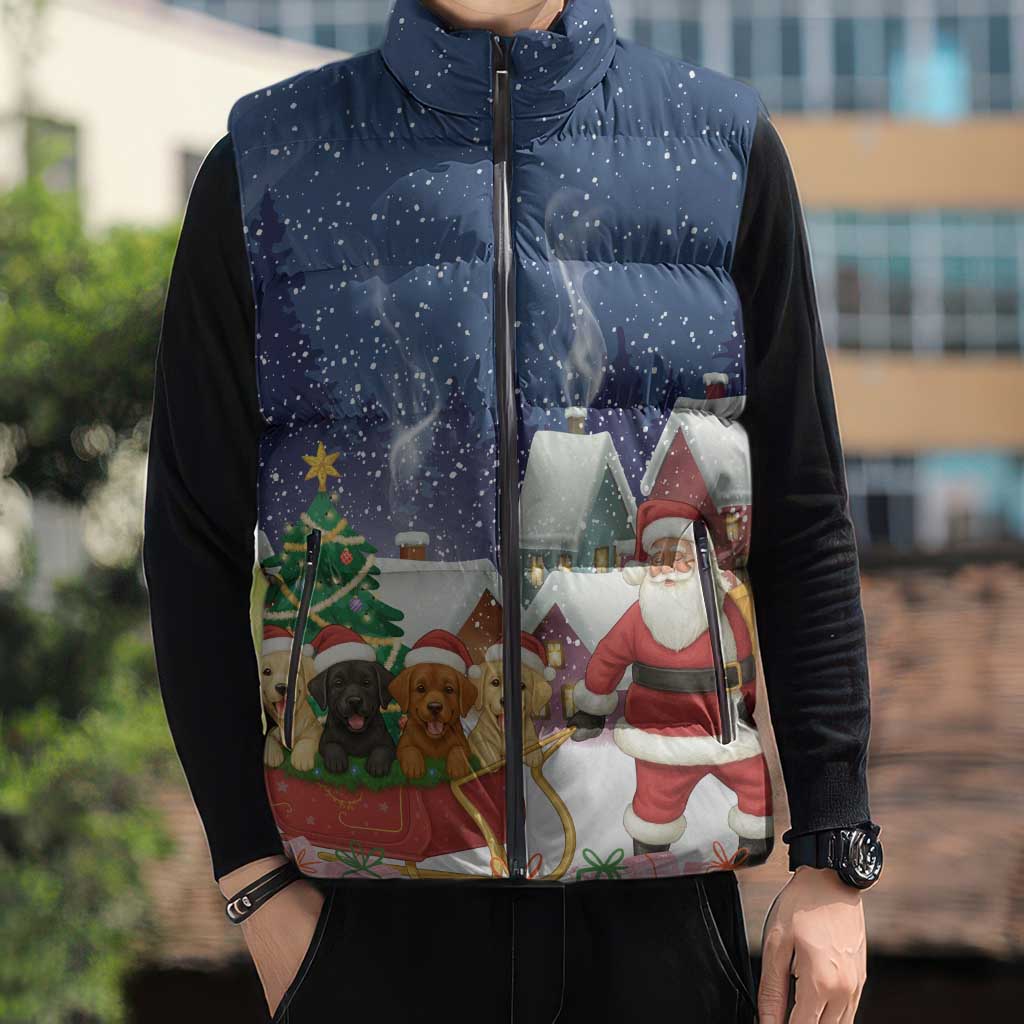 Labrador Retriever Santa Sled Christmas Sleeveless Puffer Jacket Funny Xmas Holiday Patterns - Wonder Print Shop