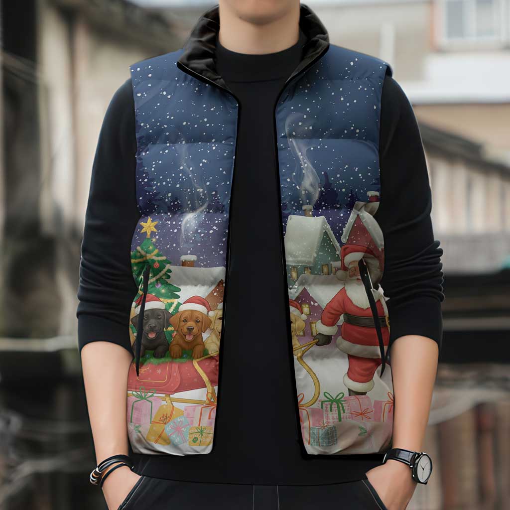 Labrador Retriever Santa Sled Christmas Sleeveless Puffer Jacket Funny Xmas Holiday Patterns - Wonder Print Shop